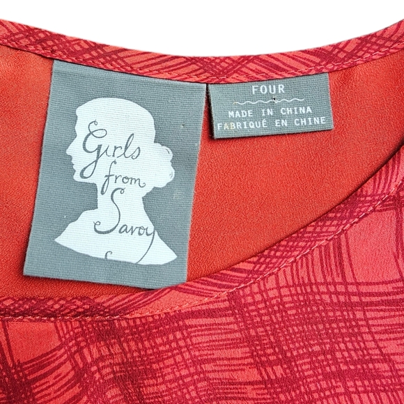 ANTHRO Girls From Savoy Red Goji Plaid Silk Sleeveless Dress Size 4 - Picture 3 of 15